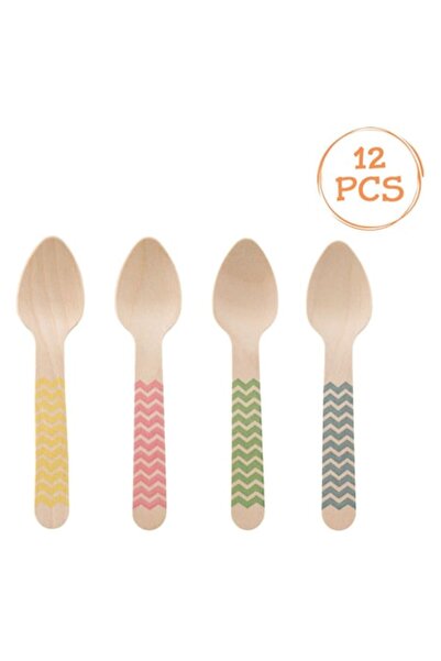 YUPY Lingurițe de petrecere din lemn colorate 11cm - 12 bucăți
