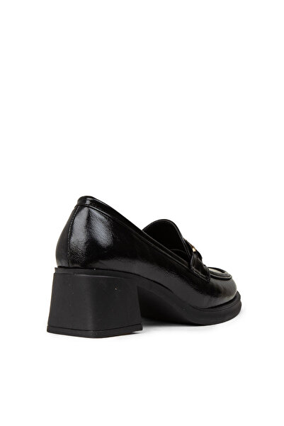 Deery Women's Patent Leather Black Buckle Heeled Shoes