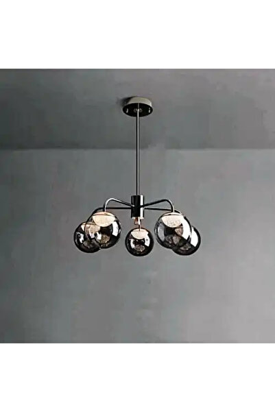 LED CONCEPT LED chandelier with lampshades, black, round, 60x60x100cm, 5xE27
