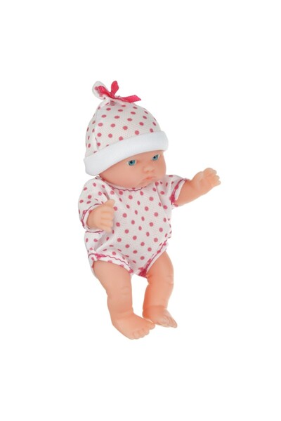 OEM Baby Doll, White Body with Pink Polka Dots, Matching Hat, 12 cm