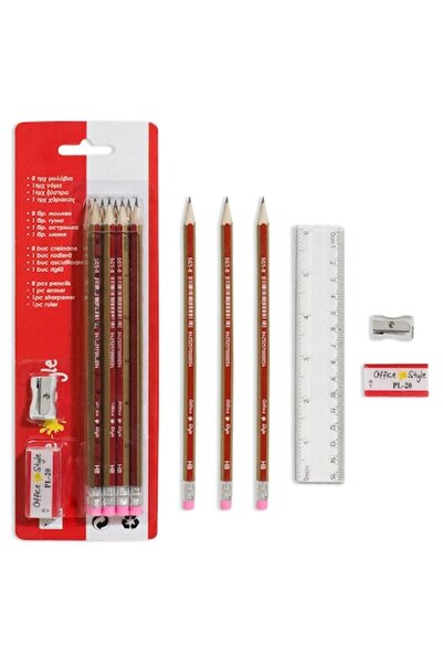 SHOPIENS School sketch set, Multicolor, 11 pieces (pencils with eraser, 15 cm ruler, sharpener)
