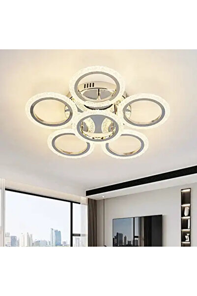 LED CONCEPT LED chandelier with three types of light and remote control, silver, round, 96W, dimmable, 50x50x12cm