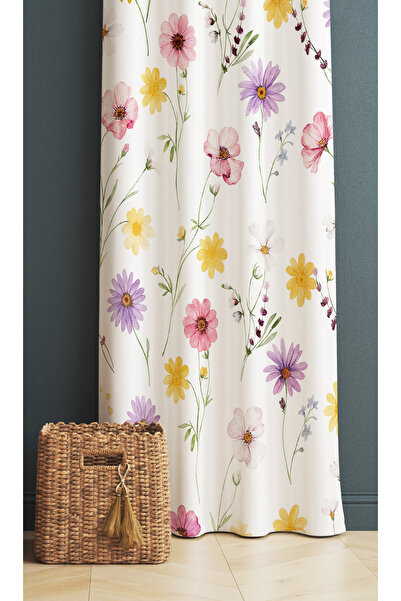 Else Dekor Πολύχρωμο Ανοιξιάτικο Λουλούδια Κουρτίνα Φόντου Ψηφιακής Εκτύπωσης 140x260cm