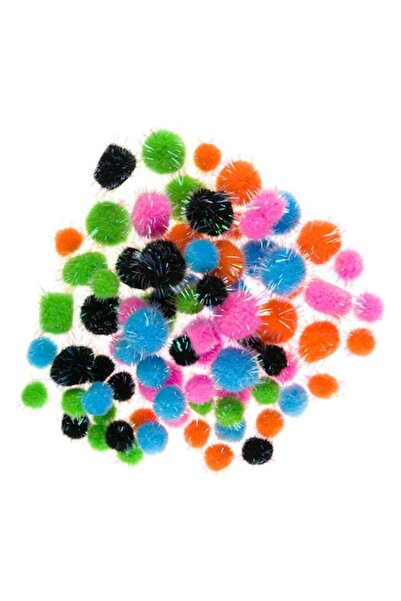OEM Set creativ cu pompoane, multicolor, 80 de piese, sclipici argintiu, 1-2 cm