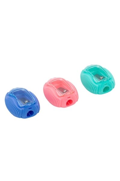 SHOPIENS Ascuțitoare de creioane din plastic, multicolore, set de 3 cu capace...