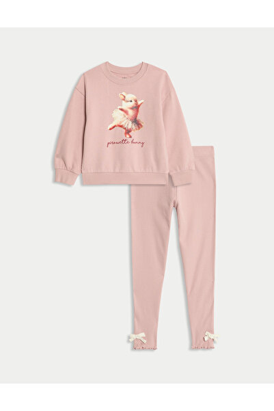 Marks & Spencer Pamuk Karışımlı Balerin Desenli Pijama Takımı (1-8 Yaş)