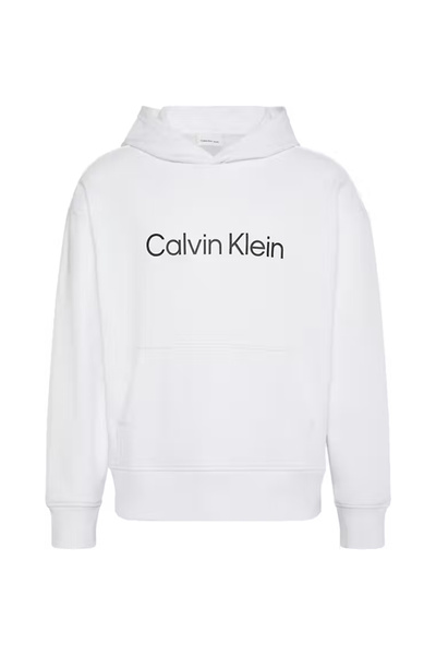 Calvin Klein Erkek Regular Fit Yazı Baskılı Kapüşonlu Sweatshirt - Beyaz