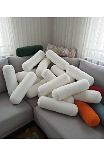 oiphome Λούτρινο Μαξιλάρι Κυλινδρικό Λευκό - 45 x 15 cm