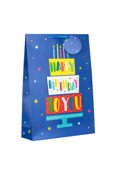 OEM Sacoșă cadou 3D cu mesaj „La mulți ani” pentru băieți, albastră, 33x10x45 cm