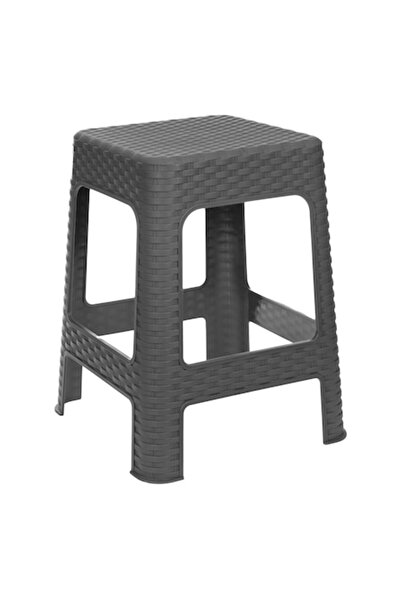 SHOPIENS Taburet Plastic Rattan, Picioare Unite, Gri, 36.5x36.5x46 cm - MYONNA