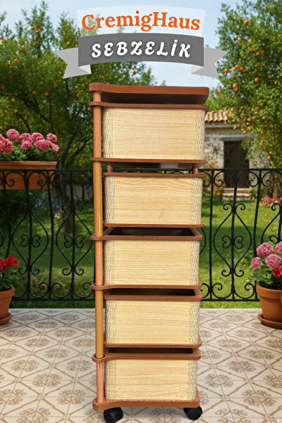 CremigHaus Ahşap Sebzelik Geleneksel Tasarım Kare 5 x 5 lt Kapasiteli Akça De...