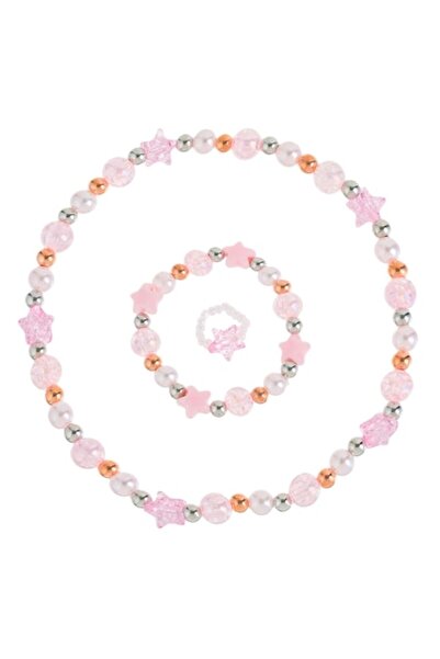 SHOPIENS Set de bijuterii pentru copii MYONNA - colier, brățară, inel, stele și mărgele, roz multicolor, 3 buc