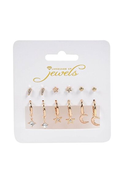 ANTBRO Set Cercei, Limbajul Bijuteriilor, Aur, 6 Perechi, Stele, Lună
