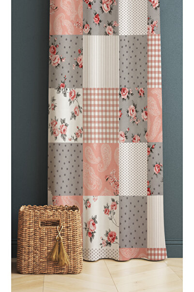 Else Dekor Γκρι ροζ ρετρό φλοράλ μοτίβο ψηφιακής εκτύπωσης κουρτίνα φόντου 140x260cm