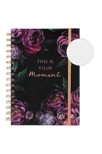 SHOPIENS Dictando Notebook, A5, 3-Subject, Hard Cover, Black & Purple, 96 Sheets
