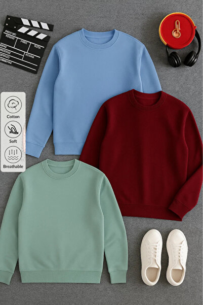 COMBİNE MİCHAİL Men's Crew Neck Loose 3-Piece Sweatshirt