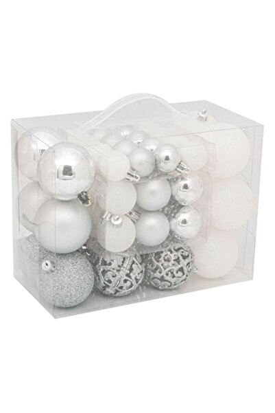 OEM Globuri de Crăciun, Pachet Economic, Set de 50, Argintiu/Alb, Dimensiuni 3-4-6 cm, Plastic