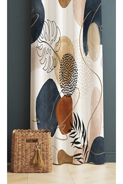 Else Dekor Κουρτίνα φόντου ψηφιακής εκτύπωσης με μίνιμαλ σχέδιο γκρι καφέ 140x260cm