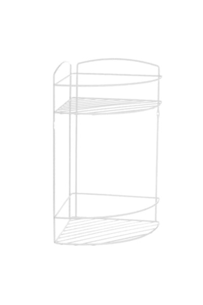 SHOPIENS Raft metalic de colț pentru baie, 2 rafturi, alb, 20,5x20,5x37 cm