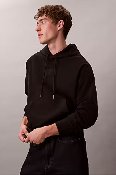 Calvin Klein Erkek Regular Fit Premium Terry Kapüşonlu Sweatshirt - Siyah