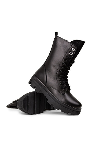 Deery Γυναικείες μαύρες μπότες από γνήσιο δέρμα