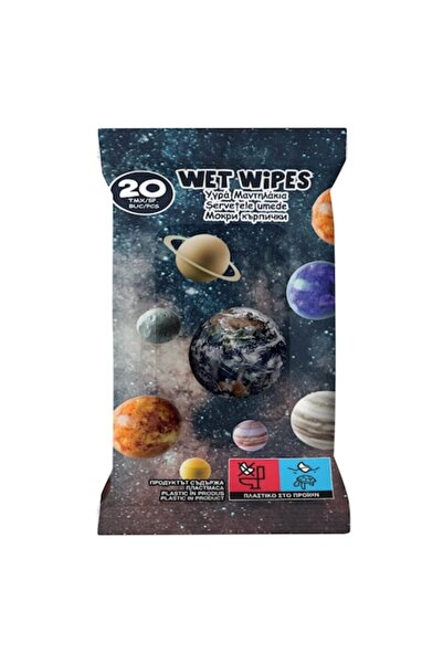 SHOPIENS Мокри кърпички, комплект от 20 броя, космически мотив, алое вера и в...