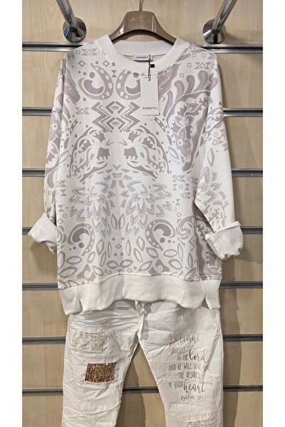 trendbysena Women's Sweatshirt Soft Textured Ethnic Pattern