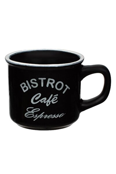 SHOPIENS Ceramic Coffee Cup "BISTROT Cafe Espresso" - White/Black, 140 ml