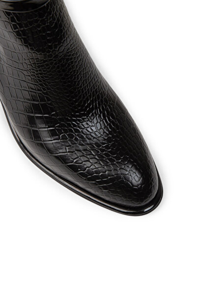 Deery Γυναικείες μπότες με φερμουάρ με μαύρο κροκόδειλο σχέδιο