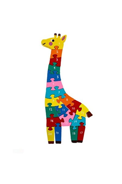 OEM Puzzle din lemn cu numere colorate Girafă 11x28cm