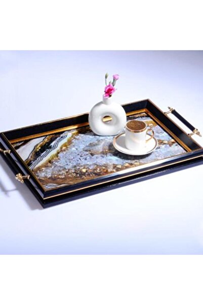 Kosova Sa-215 Luxury Rectangular Tray with Handles 50 X 31 cm Black