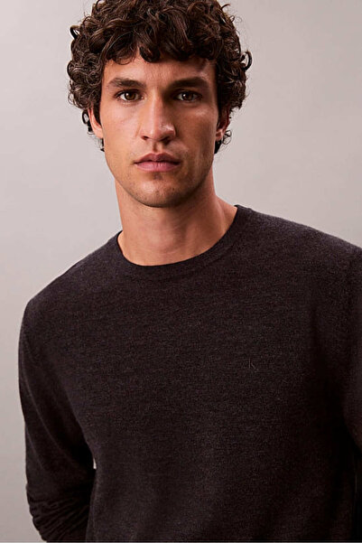 Calvin Klein Men's Regular Fit Merino Wool Knit Sweater - Anthracite Melange