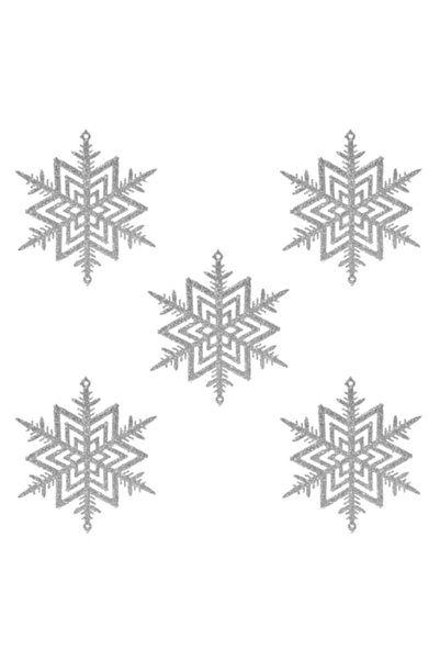 OEM Ornamente de Crăciun Jumbo, Fulg de Nea, Argintii, 10x10 cm, Set de 5