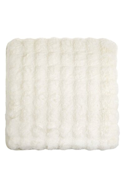 SHOPIENS Seat Cushion, Embossed Pattern, White, 40x40cm, Faux Fur, Non-slip