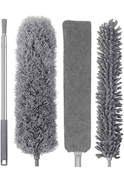 GÜZELYÜZ AVM 3 Başlıklı Teleskopik Uzayabilir Mikrofiber Yumuşak Başlık Toz Alma Seti Püskülü Temizlik Fırçası