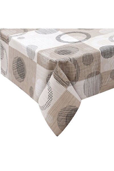 SHOPIENS Tablecloth - Circles and Lines Pattern, Brown, 180x140 cm, Laminated