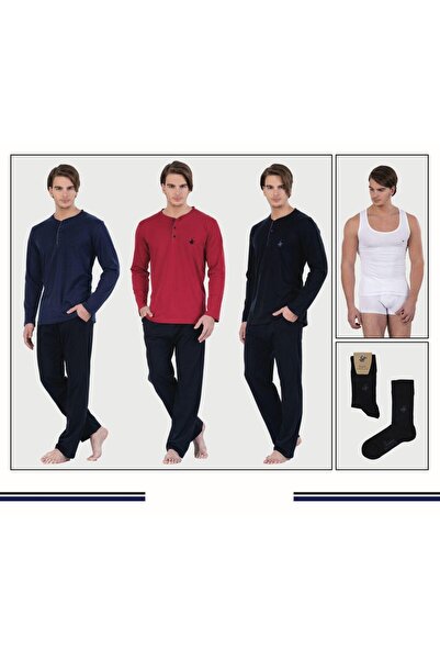 POLO CLUB 873 Men's Groom Long Sleeve Pajama Set Undershirt Boxer Socks Boxed Set