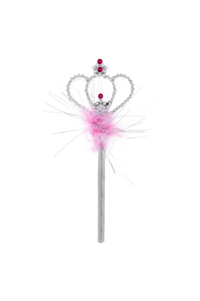 MYONNA IT & E- COMMERCE Magic Wand, Crown Model, Pink Feathers, 34 cm, Silver-Pink, Plastic