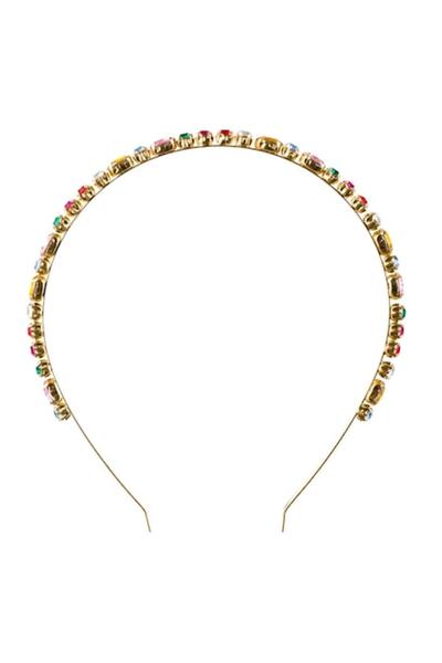 SHOPIENS Hair Crown for Women - Gold Metallic with Small and Large Colored Stones
