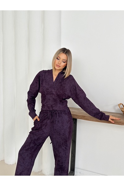 LE CARAMBOLE Kadın Mor Kapşonlu Bluz Pantolon Alt Üst Takım