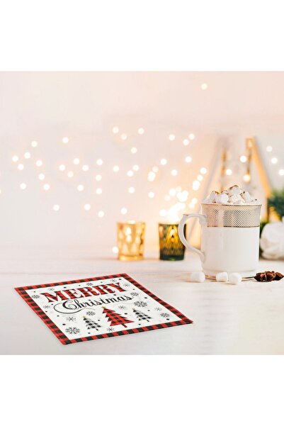MYONNA IT & E- COMMERCE Merry Christmas Paper Napkins, Plaid with Trees, 33x33 cm, Pack of 20, 2-Ply