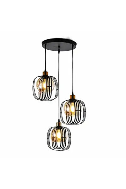 LED CONCEPT Rustic LED chandelier with lampshades, black, round, 43x43x100cm, 3xE27