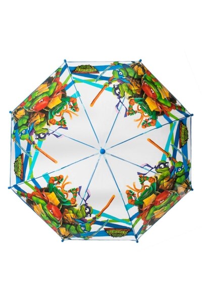 SHOPIENS Kids Umbrella Ninja Turtles, Transparent Blue/Green, 64 cm, Manual Stick