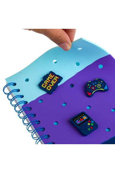 ANTBRO A5 Spiral Notebook, 80 Lined Sheets, Soft Cover, 4 Detachable Rubber Patches, Gaming Design