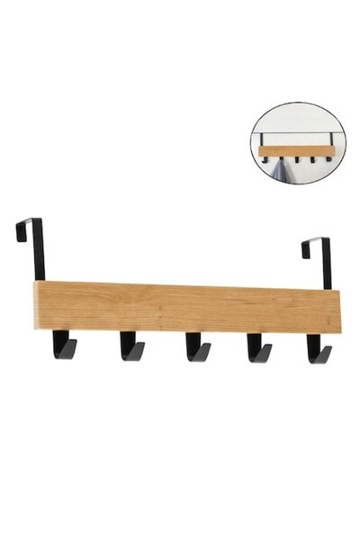 OEM Cuier Usa, 5 Carlige Metalice, Lemn, Bej, 38x7x16cm