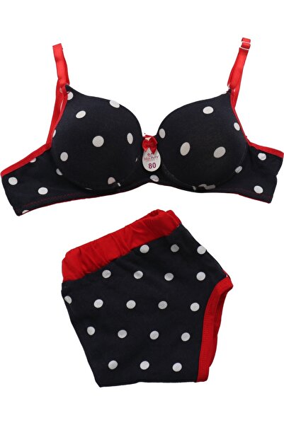 3nbe Kadın Sütyen Takımı Şortlu Penye Puantiyeli