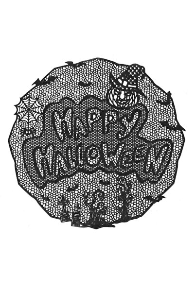 MYONNA IT & E- COMMERCE Suport de masă cu farfurii din PVC, model pânză de păianjen, „Halloween fericit”, negru, 38 cm