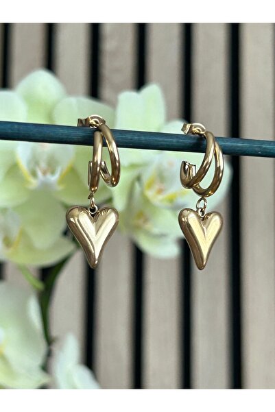 lavanderopa Dangle Steel Heart Earrings