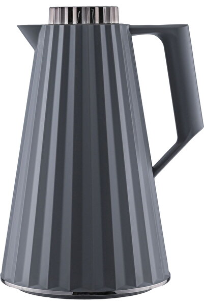 Generic ترمس أنيق من فيجو، سعة 1 لتر، وعاء داخلي زجاجي، غطاء من النيكل - رماد...