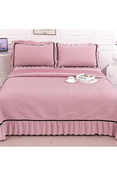 Casa de vis Online Set cuvertura cu 2 fete, Casa de Vis Online, matlasata, 3 piese, roz, 220 x 240 cm, CC-41